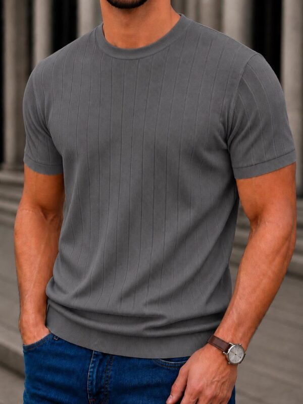 Premium Ribbed Knit T-Shirt – Elegancë Minimaliste