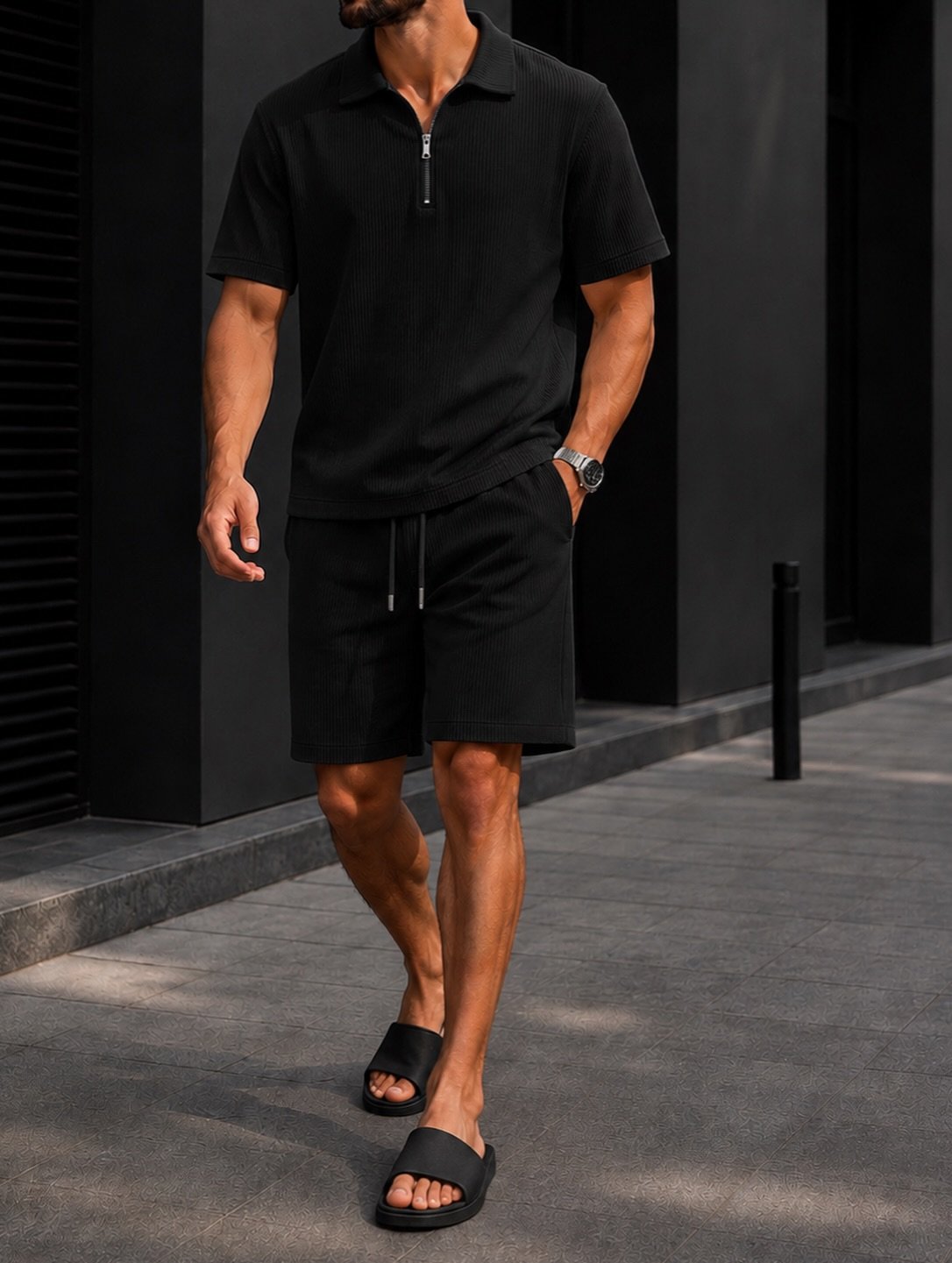 Ribbed Zip Summer Set