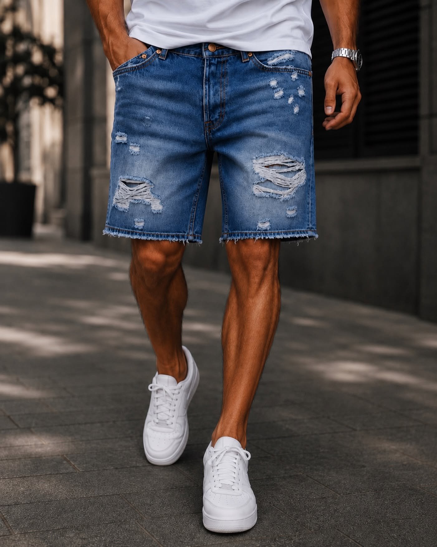 Shorce Denim Premium Dark Blue Distressed