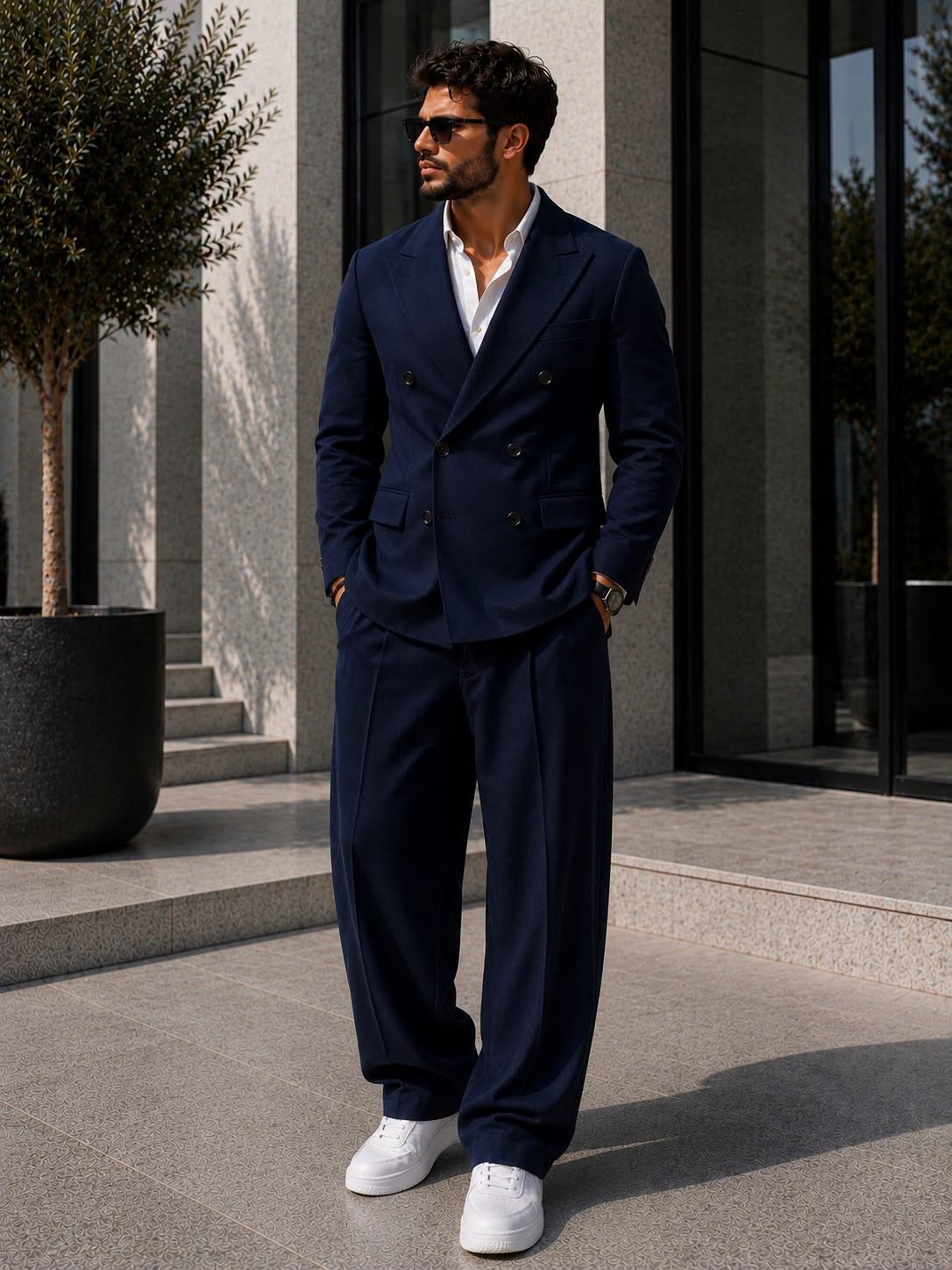 Kostum Premium Double Breasted Relaxed Fit – Navy Blue Edition