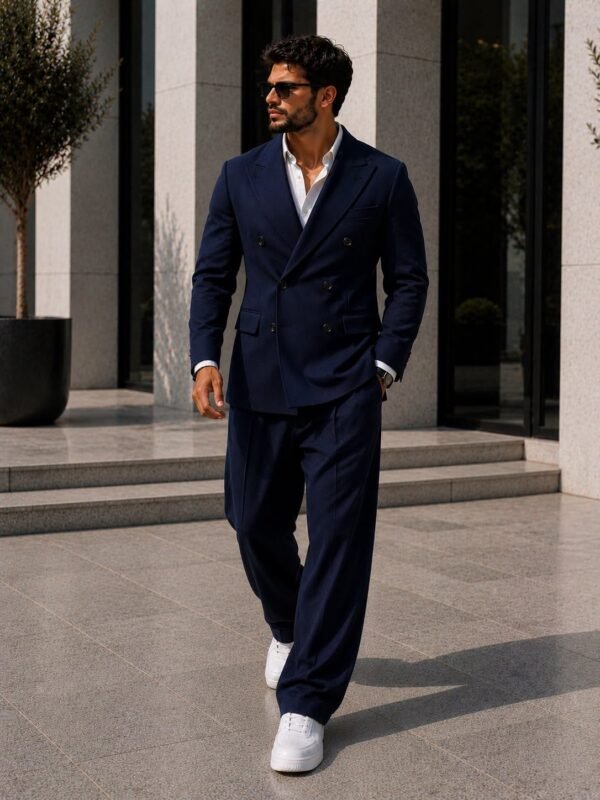 Kostum Premium Double Breasted Relaxed Fit – Navy Blue Edition