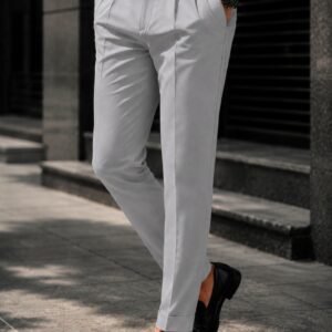 Pantallona Premium Italian Double Button – Light Grey Edition 🩶