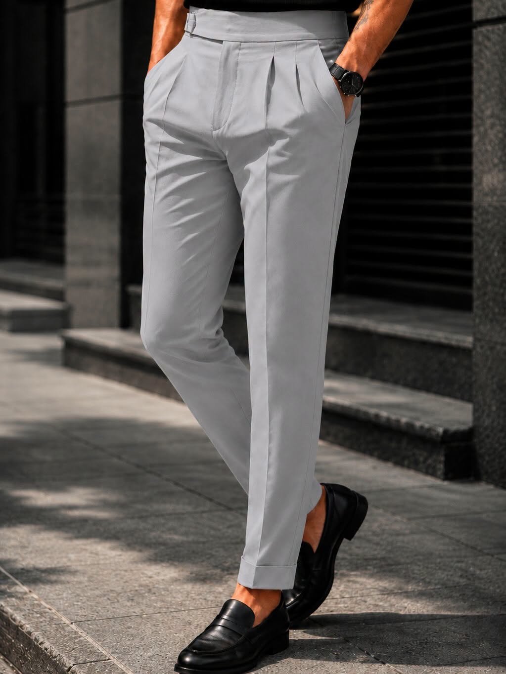 Pantallona Premium Italian Double Button – Light Grey Edition 🩶