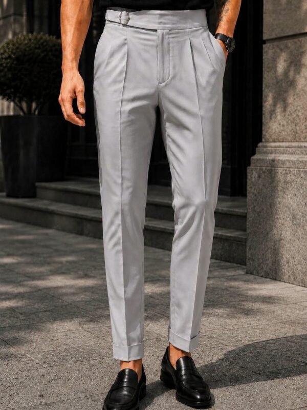 Pantallona Premium Italian Double Button – Light Grey Edition 🩶