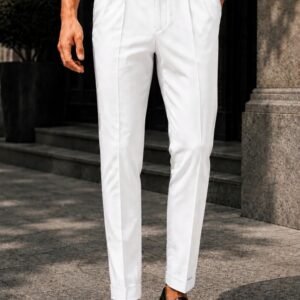Pantallona Premium Italian Double Button – White Edition 🤍