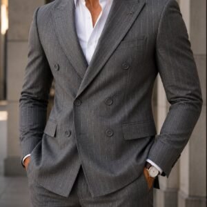 Kostum Premium Double-Breasted Pinstripe Grey