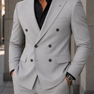 Kostum Premium Double-Breasted Light Grey