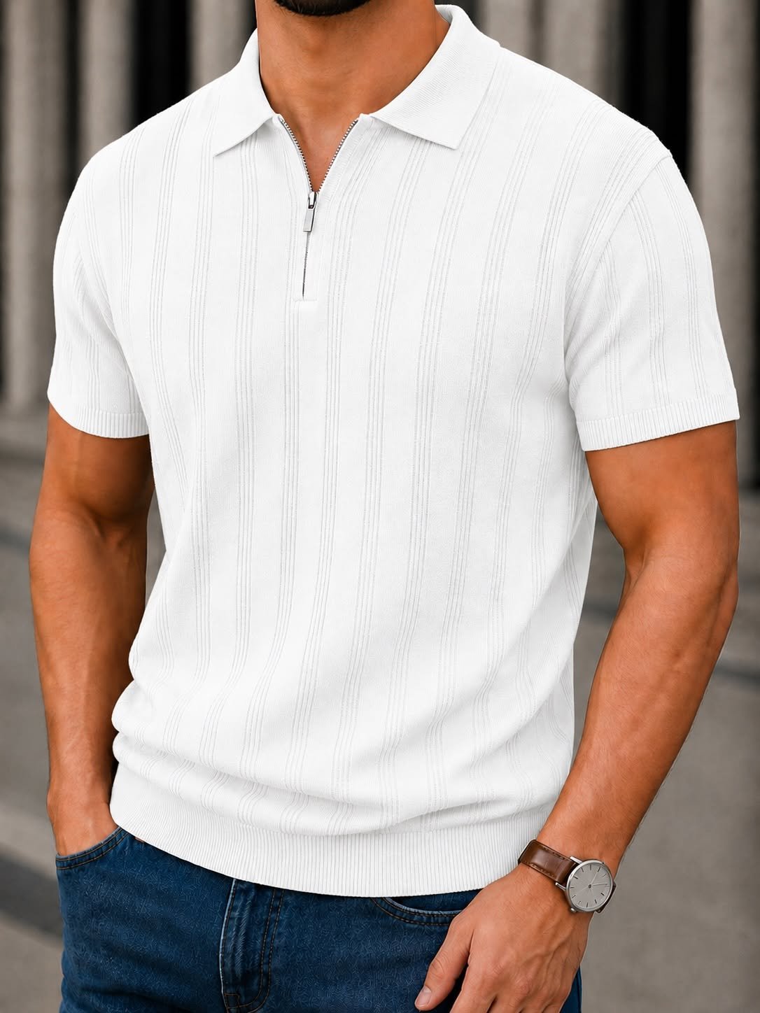 Polo Premium Knit me Zip – Vertical Texture