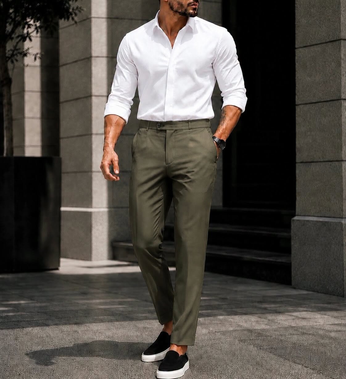 Outfit Premium Smart Casual – White & Olive Edition