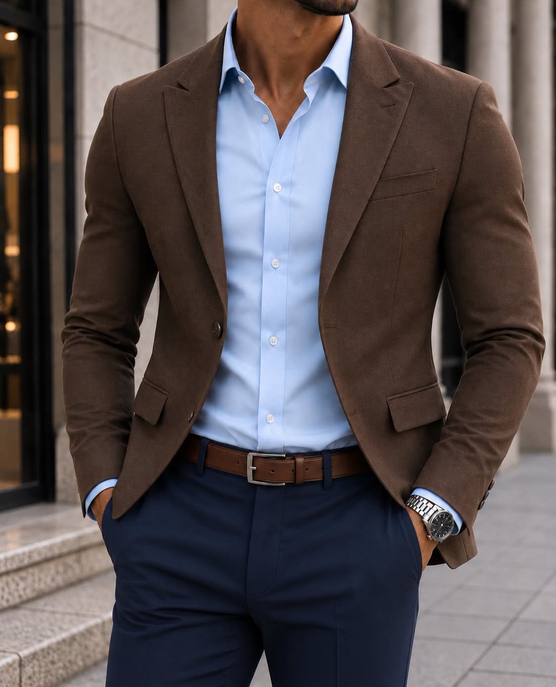 Outfit Premium Smart Casual – Chocolate Brown & Navy