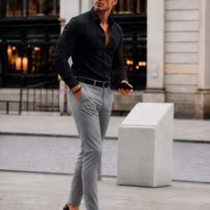 Outfit Premium Smart Casual – Black Shirt & Grey Trousers