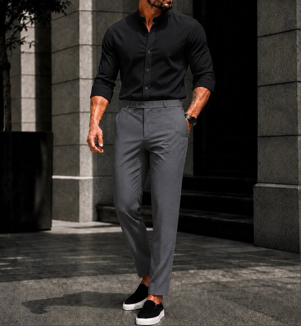 Outfit Premium Mandarin Shirt & Tailored Trousers