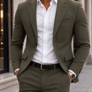 Kostum Premium Olive Green – Slim Fit Elegance