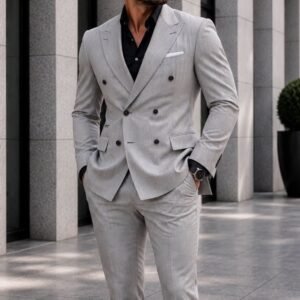 Kostum Premium Double-Breasted – Light Grey