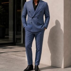 Kostum Premium Double-Breasted – Blue Texture