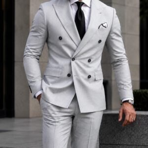 Kostum Premium Double-Breasted Light Grey