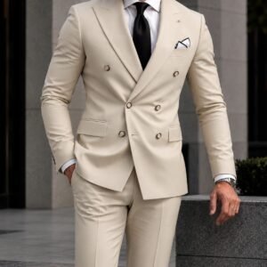 Kostum Premium Double-Breasted Ivory Cream