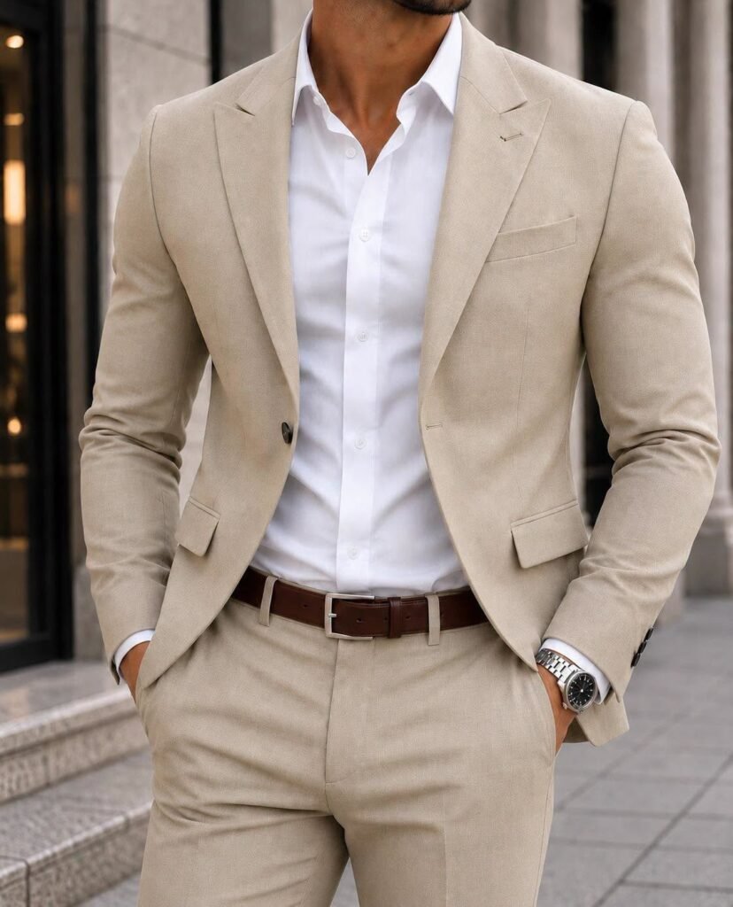 Kostum Premium Cream Beige – Slim Fit Elegance