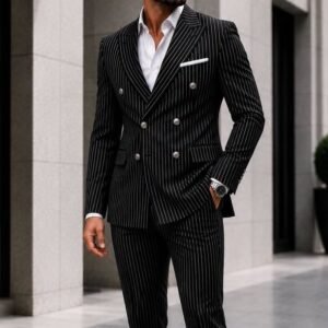 Kostum Premium Double-Breasted Pinstripe – Black
