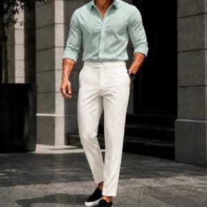 Outfit Premium Mint Green Shirt & White Tailored Trousers
