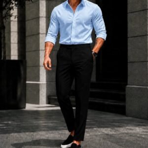 Outfit Premium Sky Blue Shirt & Black Tailored Trousers
