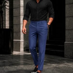 Outfit Premium Black Shirt & Royal Blue Tailored Trousers