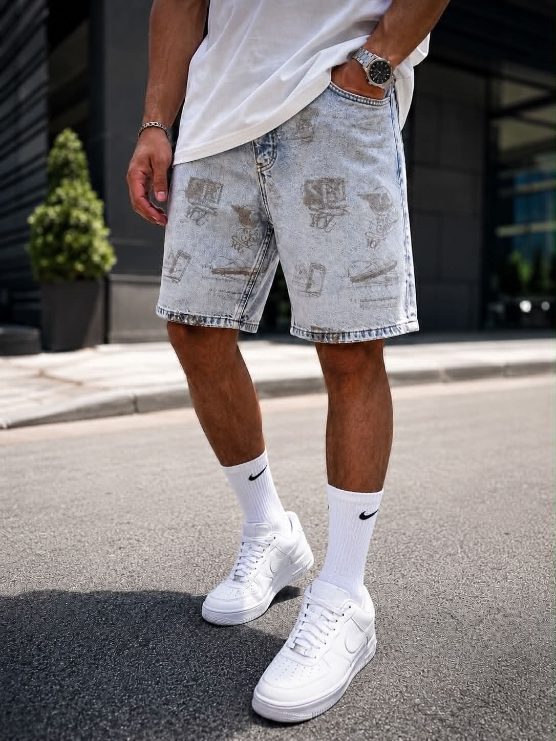 Shorce Denim Light Washed Graphic Premium