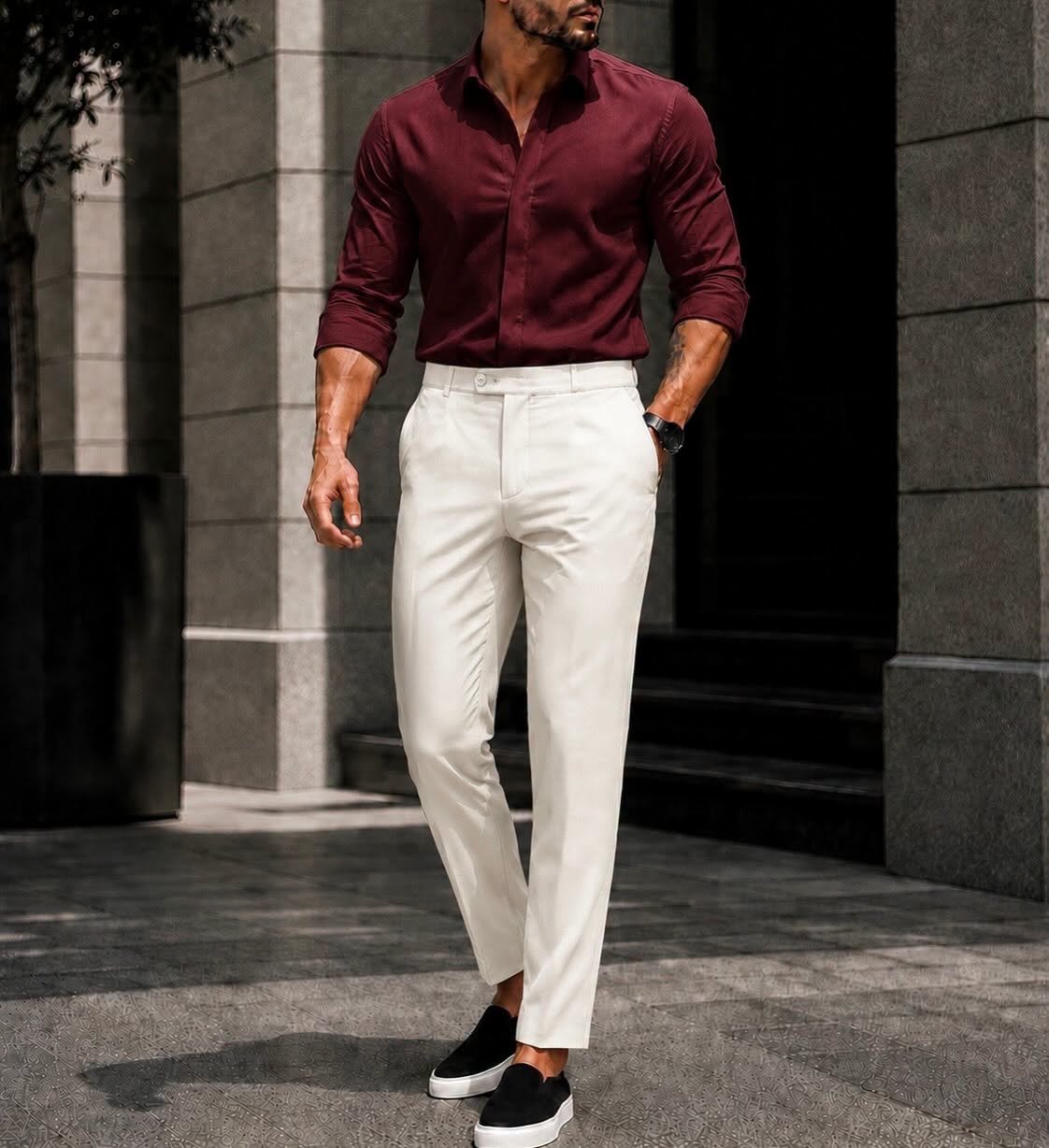 Outfit Premium Smart Casual – Bordo & Off White Edition