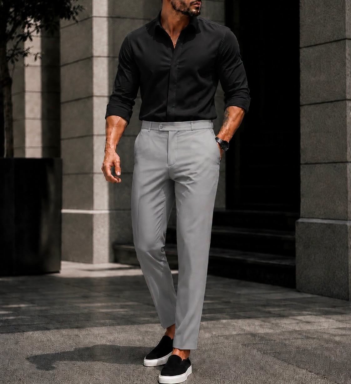 Outfit Premium Smart Casual – Black & Light Grey Edition