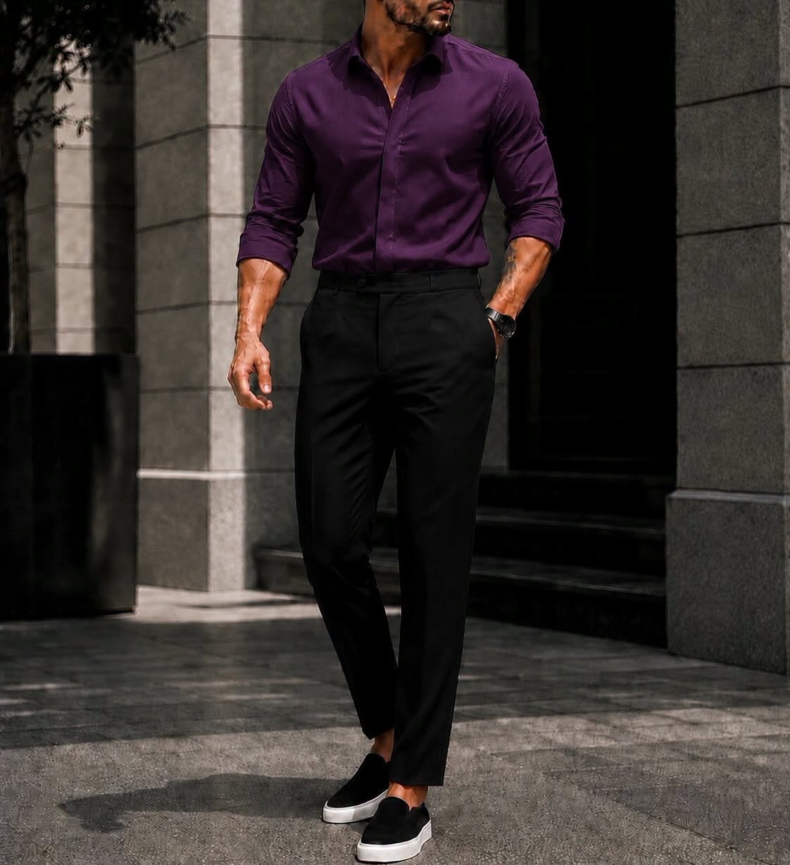 lOutfit Premium Smart Casual – Deep Purple & Black Edition