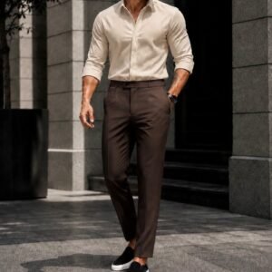 Premium Classic Shirt & Mocha Tailored Trousers Set – Timeless Urban Elegance