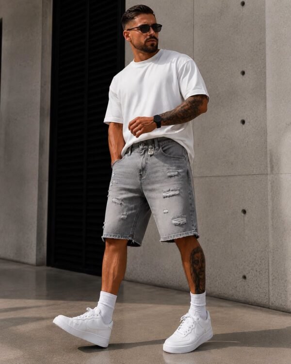 Shorce Xhinsi Premium Grey Washed Ripped – Relaxed Fit