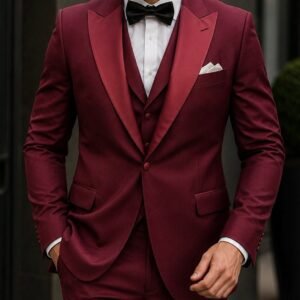 Kostum Premium Tuxedo 3-Pjesësh – Burgundy Edition