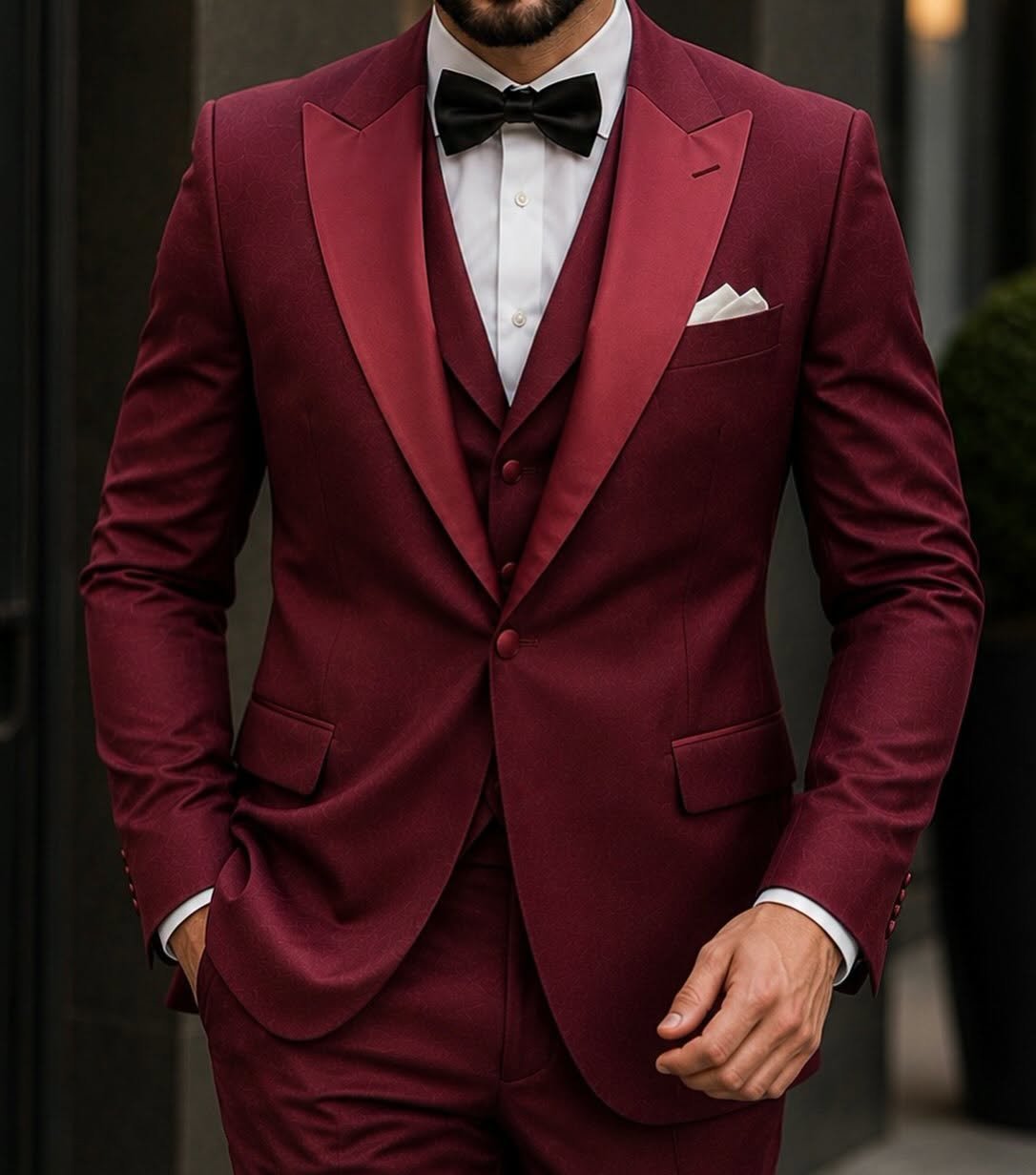 Kostum Premium Tuxedo 3-Pjesësh – Burgundy Edition