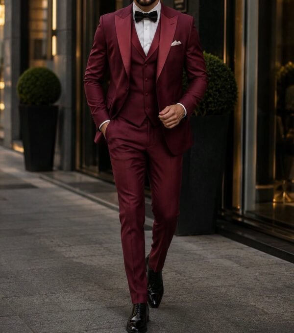 Kostum Premium Tuxedo 3-Pjesësh – Burgundy Edition