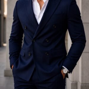 Kostum Premium Double-Breasted – Navy Blue