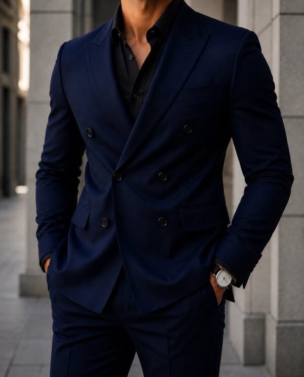 Kostum Premium Double-Breasted – Navy Blue