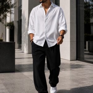 Outfit Premium Summer Linen – White & Black Edition