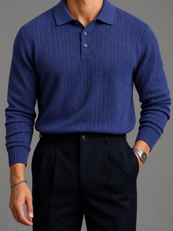 Premium Vertical-Texture Polo Sweater