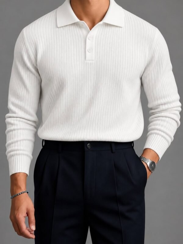 Premium Vertical-Texture Polo Sweater