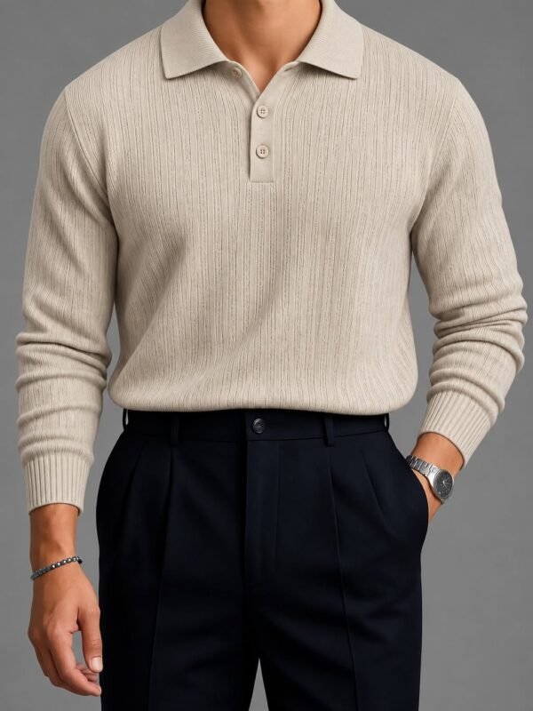 Premium Vertical-Texture Polo Sweater