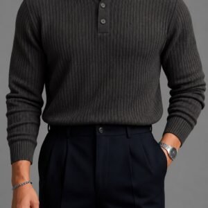 Premium Vertical-Texture Polo Sweater