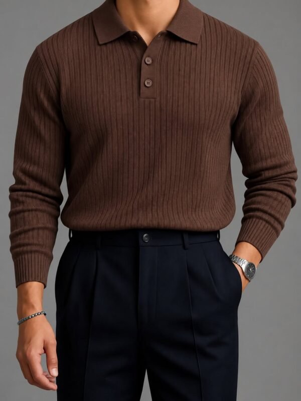 Premium Vertical-Texture Polo Sweater