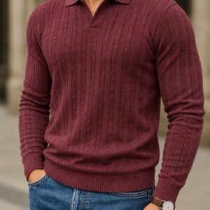 Open-Collar Textured Polo Knit – Premium Edition