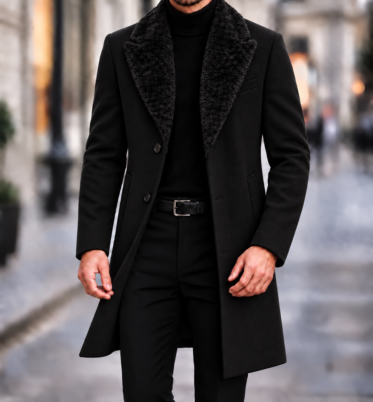 Elegant Coat with Plush Collar