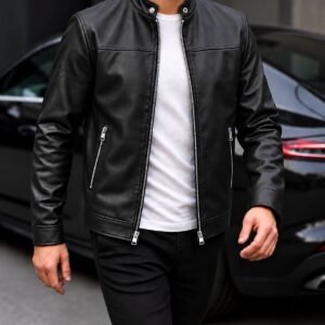 Short-Collar Leather-Look Jacket – Luxury Edition