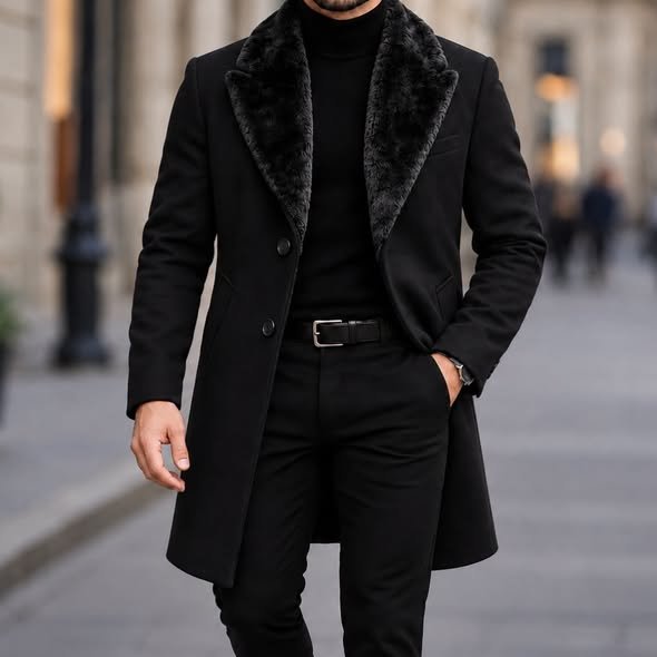 Elegant Coat with Plush Collar