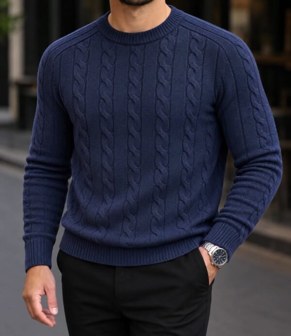 Men’s Cable Knit Crew Neck Sweater – Classic Cable Knit