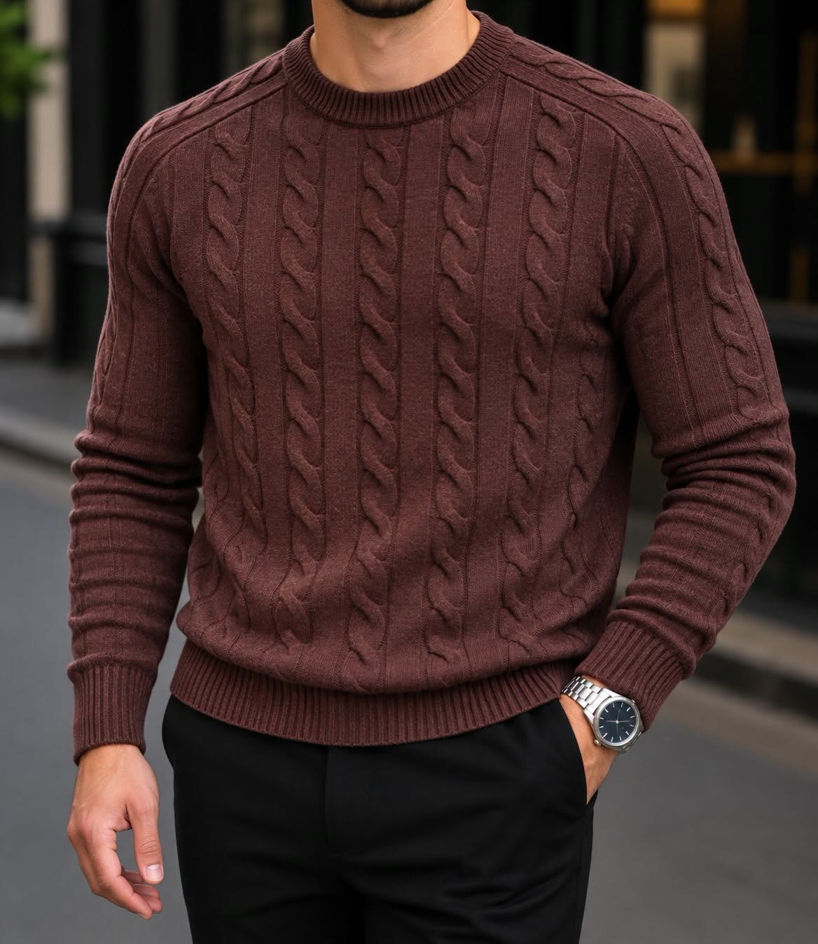 Men’s Cable Knit Crew Neck Sweater – Classic Cable Knit