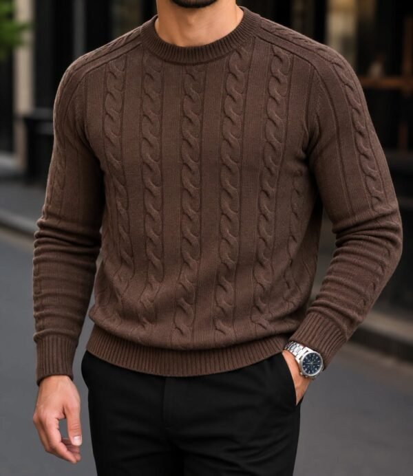 Men’s Cable Knit Crew Neck Sweater – Classic Cable Knit